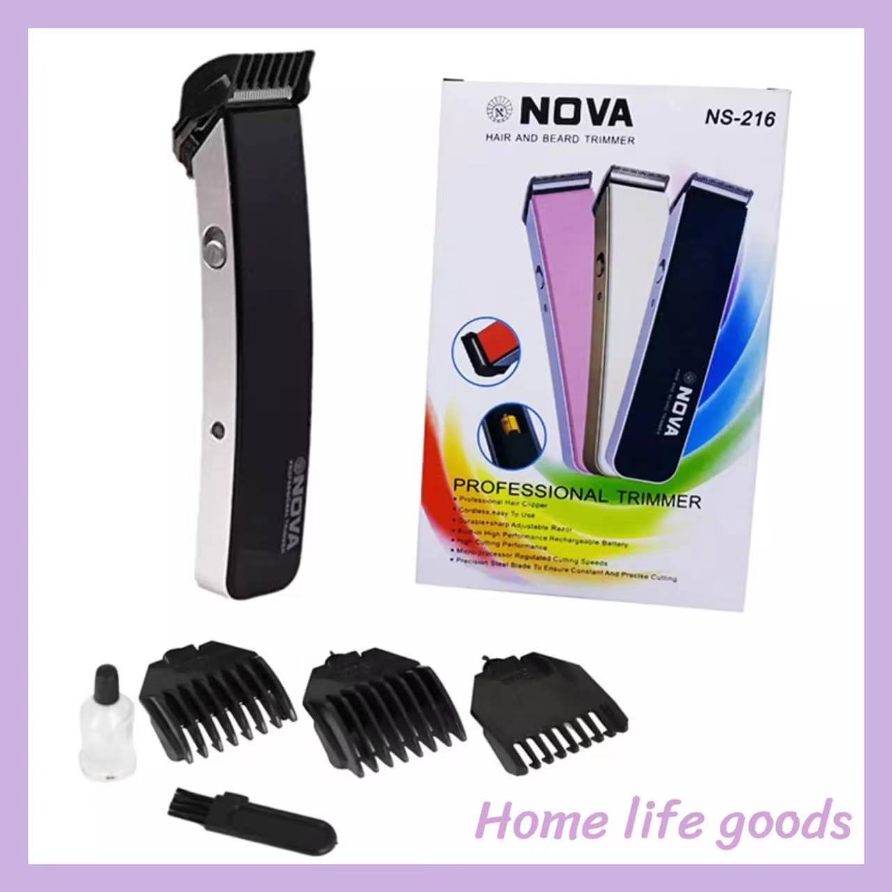 Home life goods NOVA NS-216 Wireless Rechargeable Hair Cut Trimmer Hair  clipper(Black) | Lazada PH