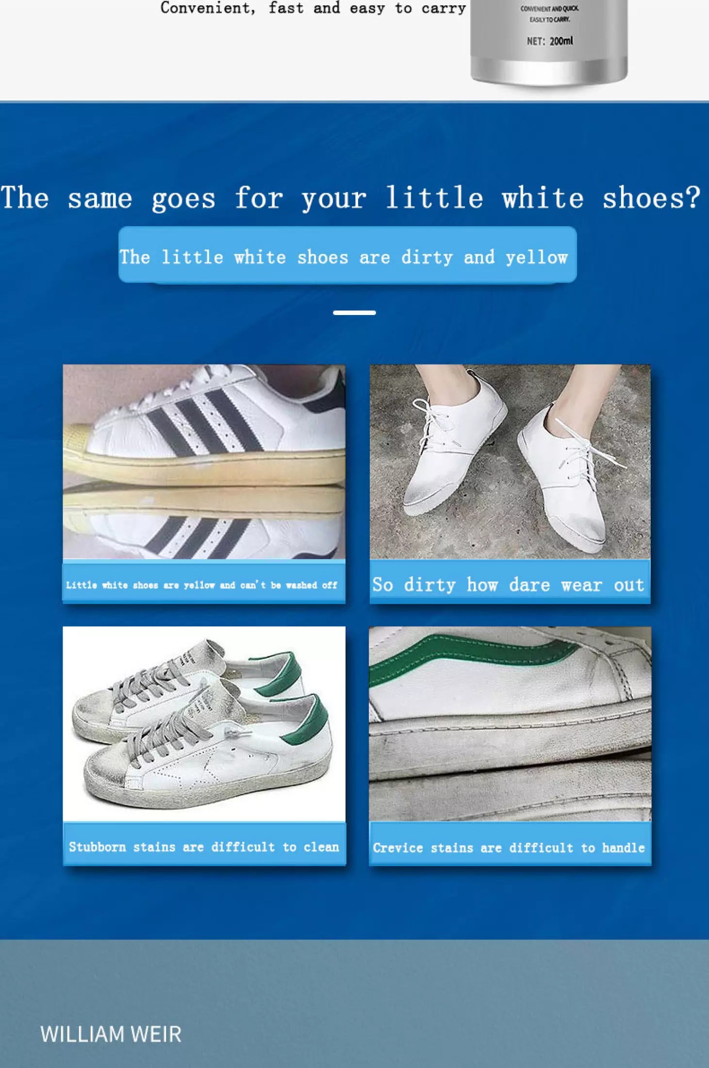 White Shoe Cleaner Effective Deyellowing Fast Acting Stain Remove Foam