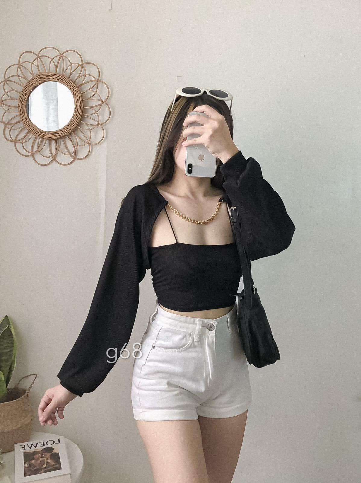 Korean crop store top outfit