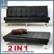 Classic Black Leather Folding Sofa Bed Foldable up to 180 Degree