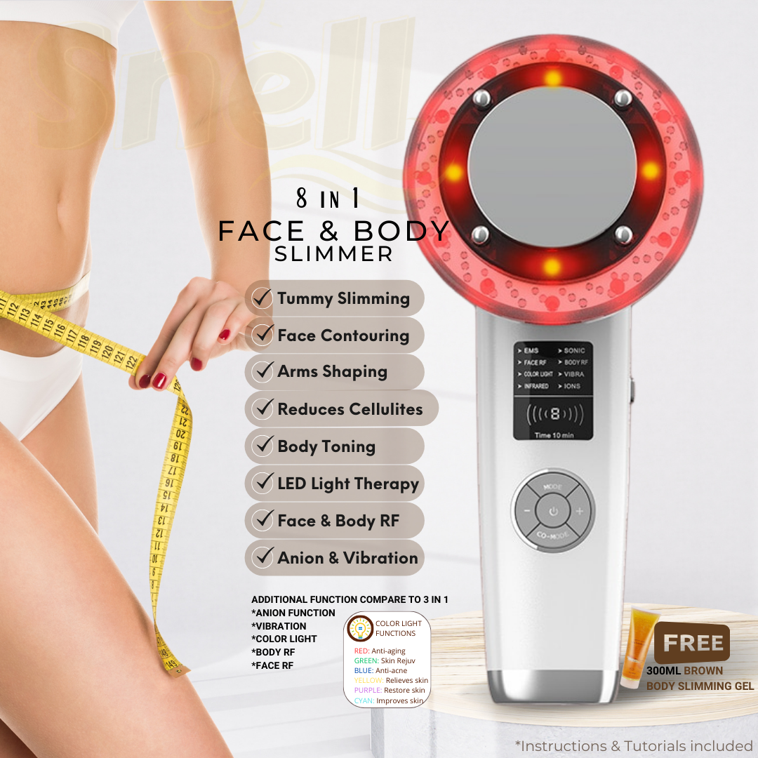 SNELL 8 in 1 Face and Body Slimmer with RF Machine Function Slimming Machine Fat Burner Lipo Cavitation with free slimming gel Slimming Body Shaper for Tummy Arms and Face Body Slimming