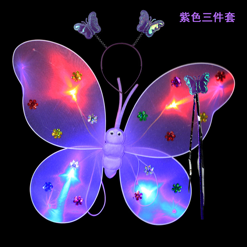 ★Yumishop☆Kids High Quality Led Flashing Light Fairy Butterfly Wing Wand Headband Costume Set