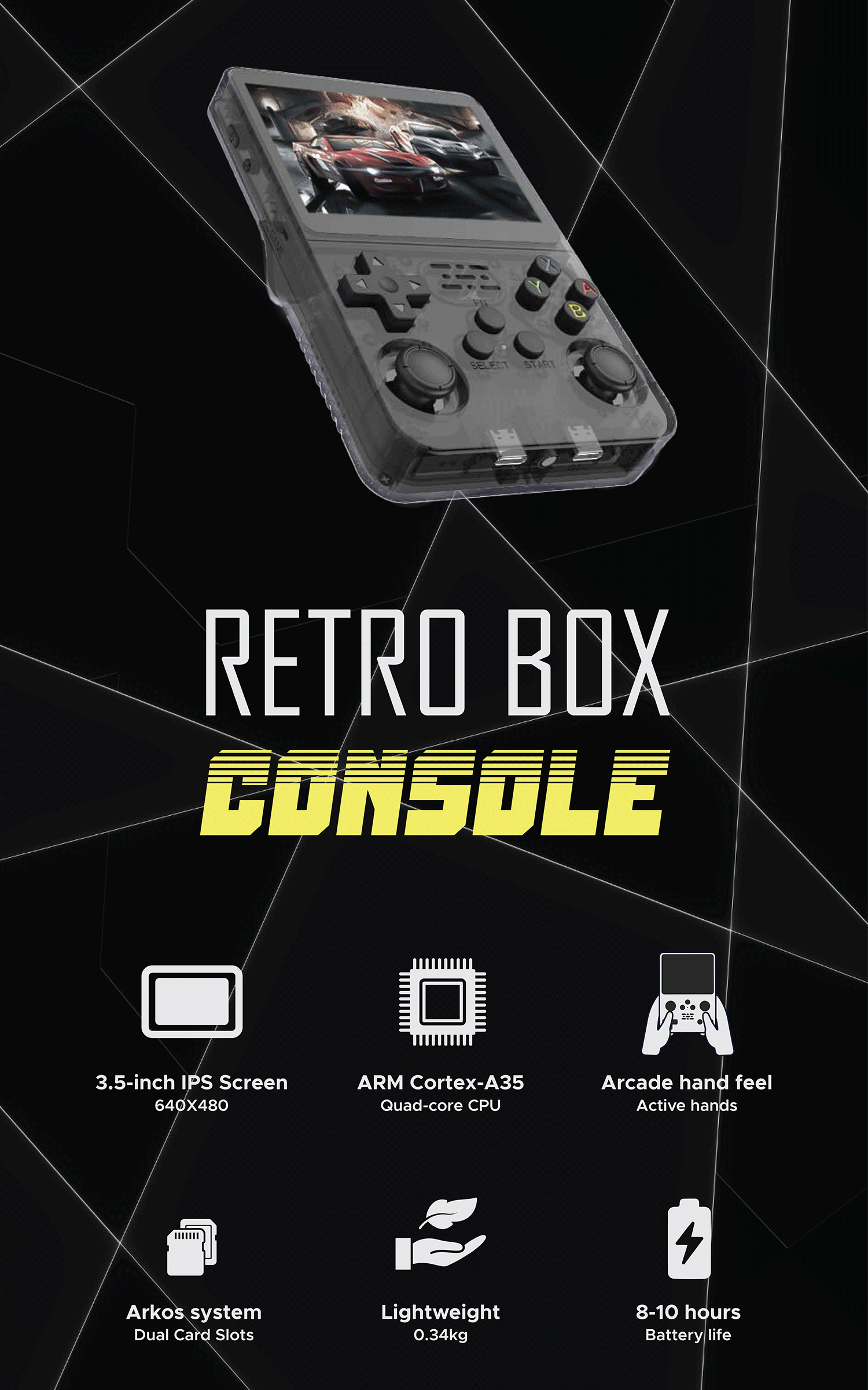 Retro Box Console Handheld Video Game Console Linux System 3.5 Inch IPS  Screen Portable Pocket Video Player 64GB built in 15,000 Games