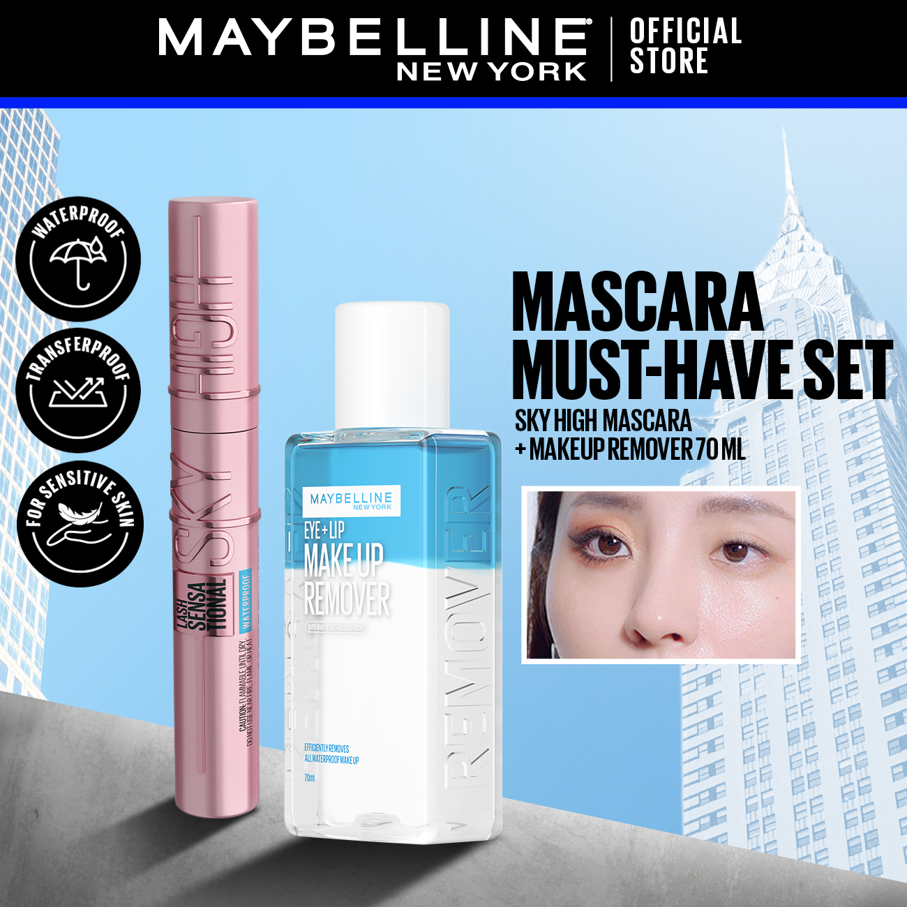 Discount on Maybelline  shoes - SKU: Maybelline Mascara Must Have - Lash Sensational Sky High Mascara + Maybelline Lip & Eye Makeup Remov