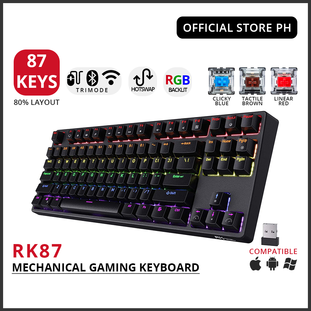 RK ROYAL KLUDGE RK61 Wireless Bluetooth/Wired 60% Mechanical Keyboard, 61  Keys RGB Hot Swappable Gaming Keyboard for Win/Mac Black Lazada PH