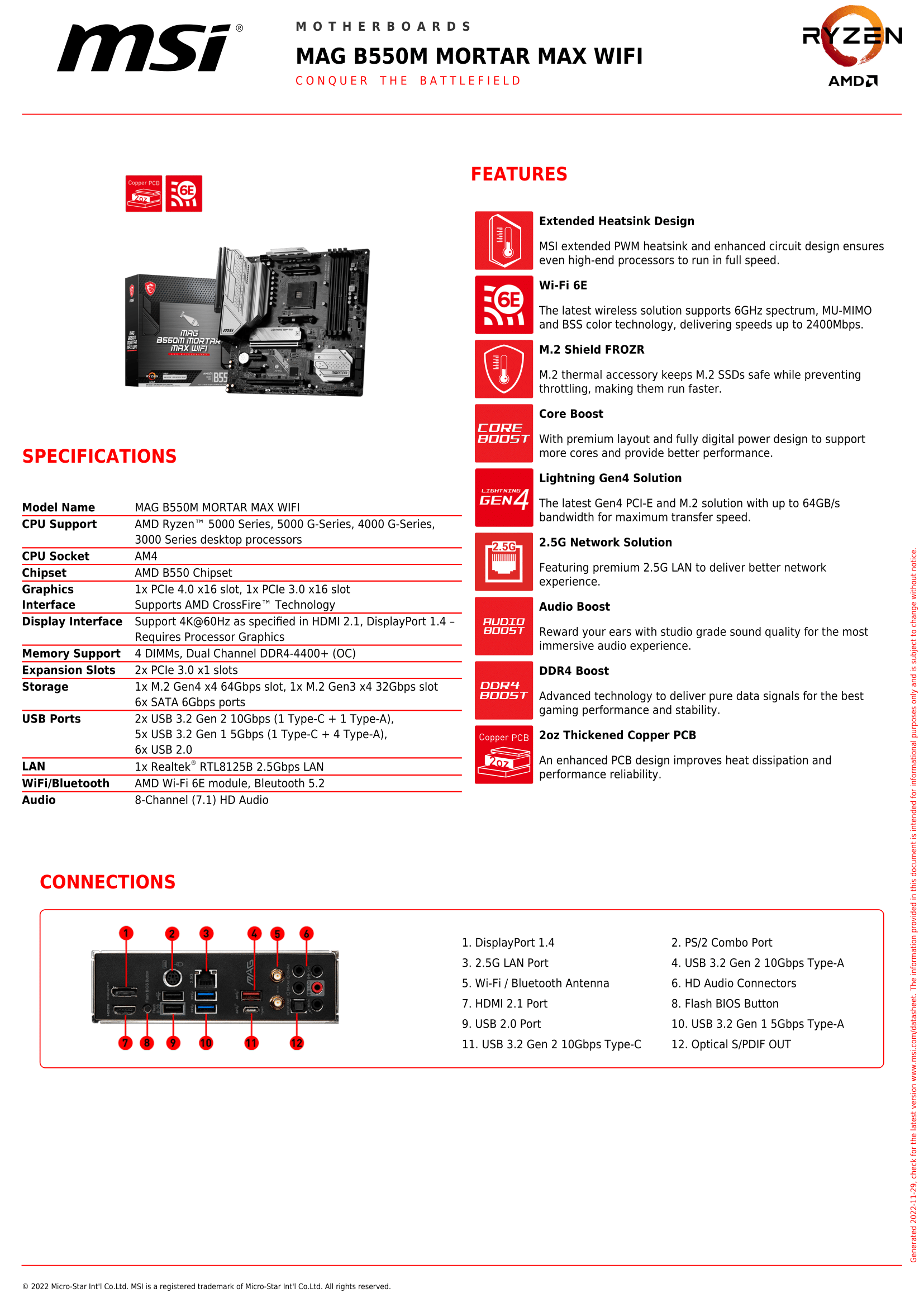 Am4 Motherboard Msi B450m Mortar Max Specs Msi Mortar Max B450