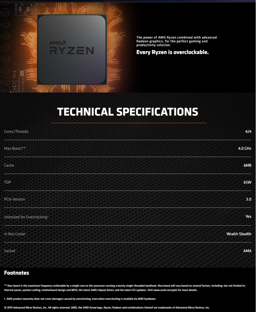 AMD RYZEN 3200G MSI A320M PRO-E Motherboard Bundle 4-Core