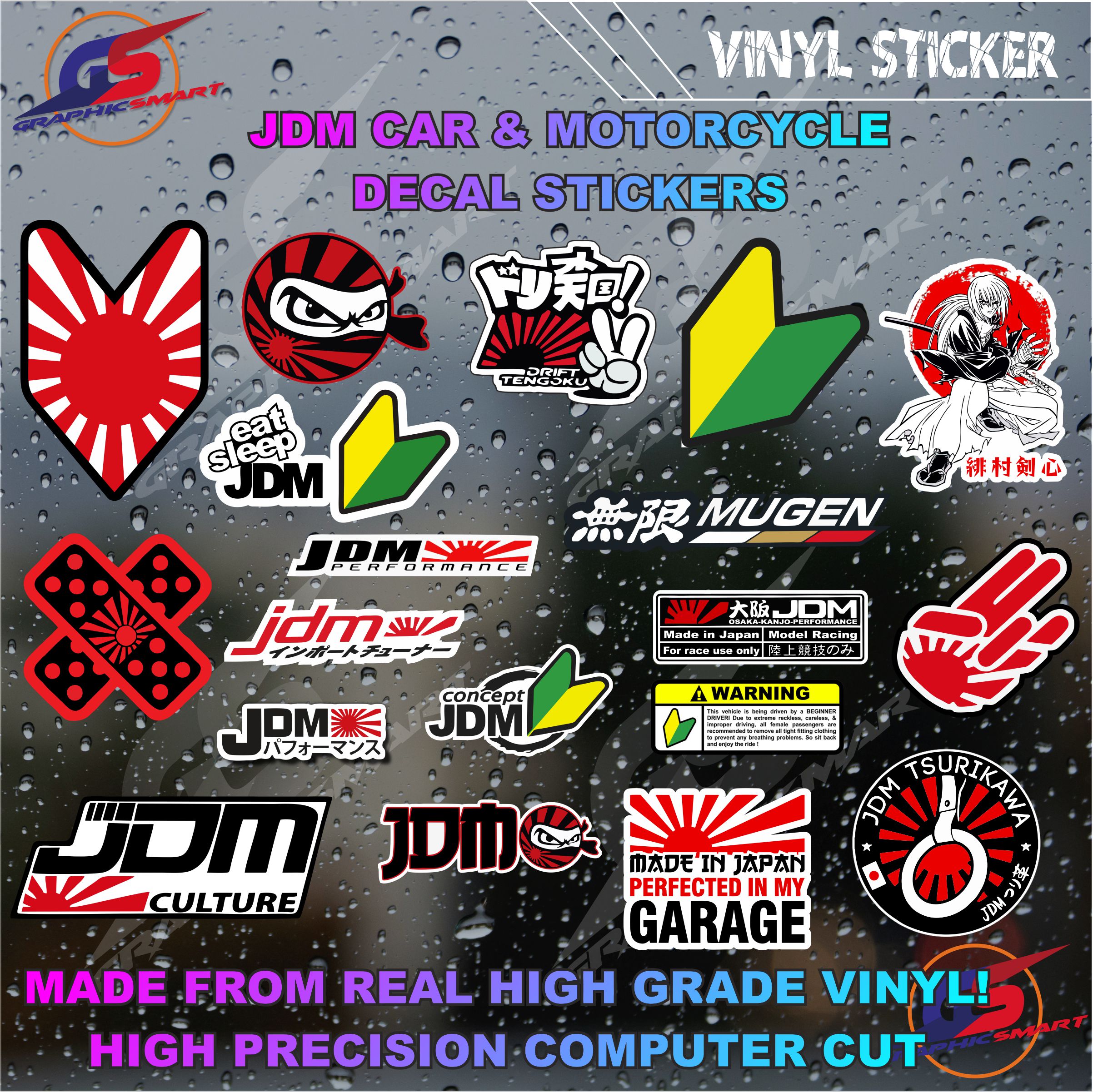 JDM Stickers 5 inches each High Quality Print Vinyl Weather Proof