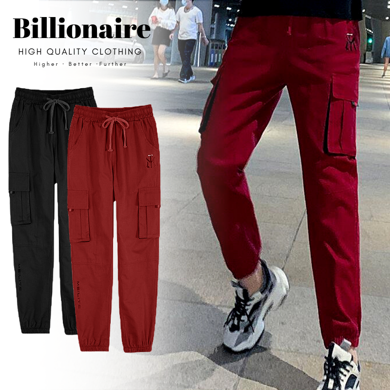 y2k Red Cargo pants for women Korean style high waist loose casual