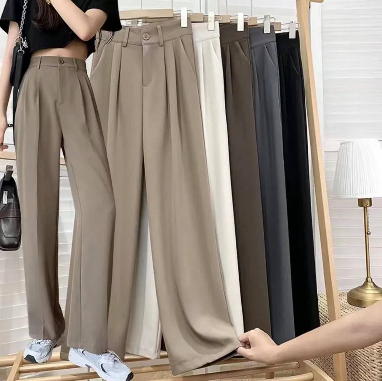 Buy Comfortable Elegant Wide Pants for Women / Korean Style Women Elastic  Waistband Pants / Comfortable Casual Office School Pants Online in India -  Etsy
