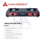 Hanabishi Double Burner Gas Stove with Teflon Coating, 1-Year Warranty