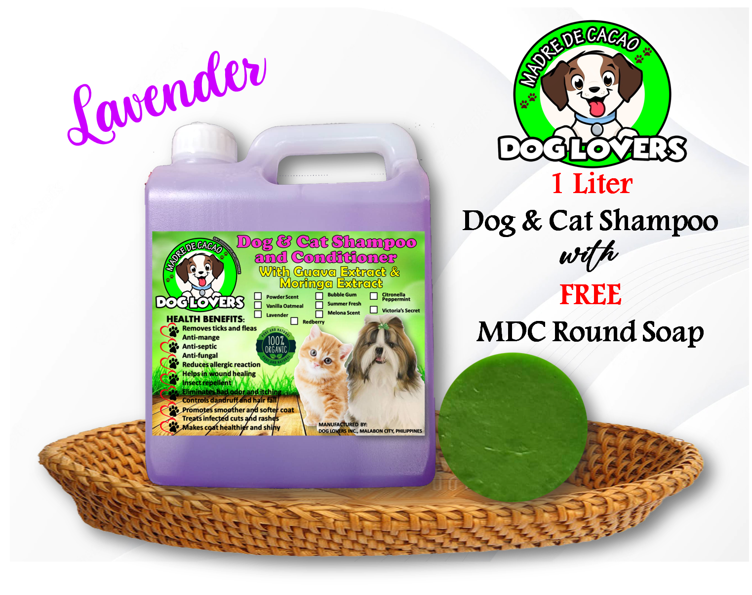 1 LITER MADRE DE CACAO DOG CAT SHAMPOO W CONDITIONER With FREE 1 PC 