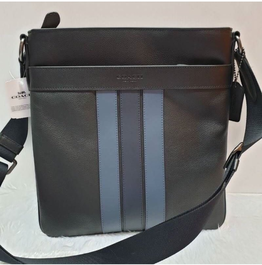 Men s Charles Crossbody With Varsity Stripe Black Denim Midnight