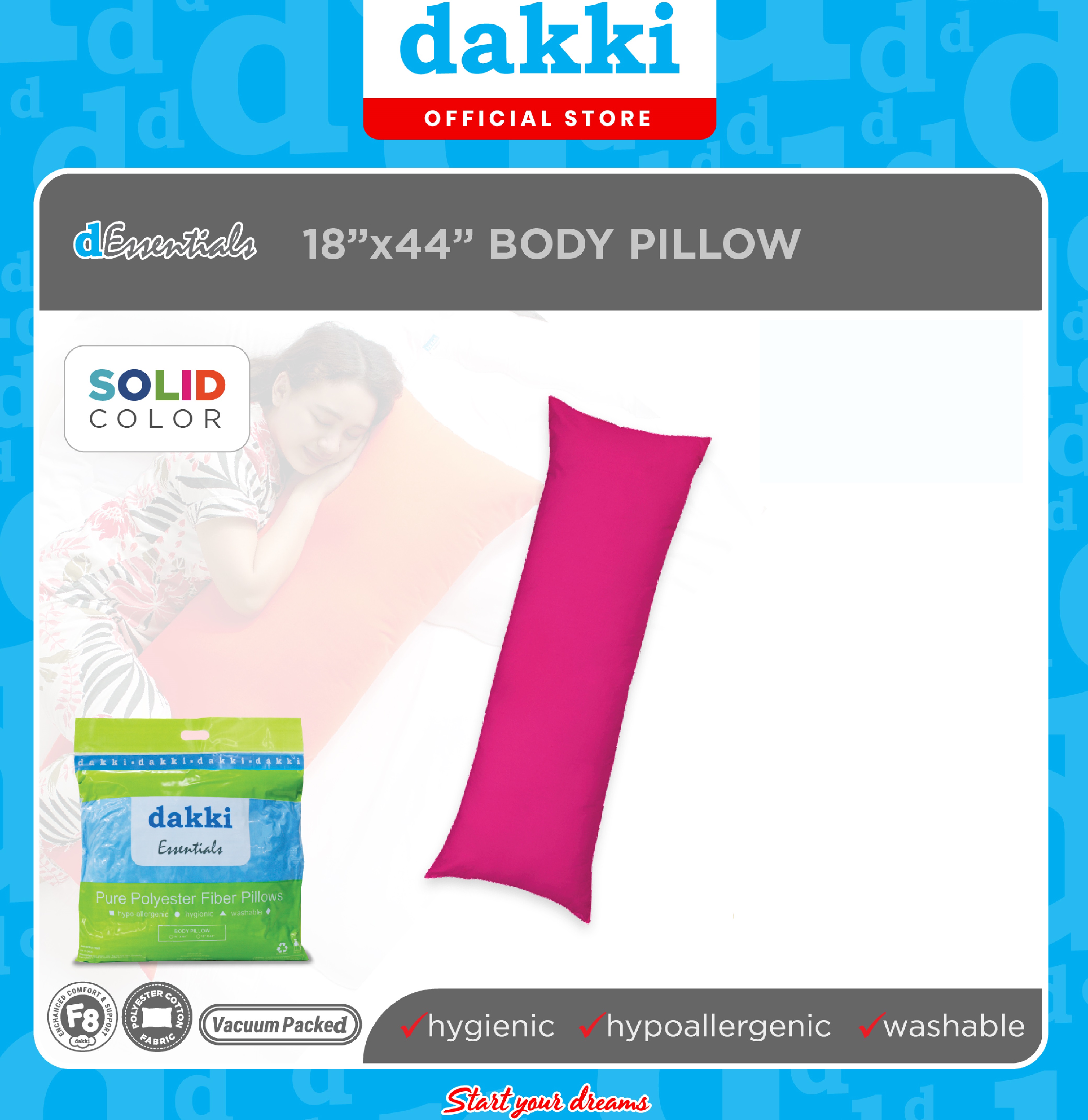 Dakki Essentials 18"x44" Fuchsia Body Pillow