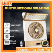 Mini Solar LED Fan with Flashlight - Rechargeable Portable Fan