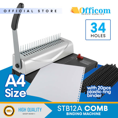 Officom STB12A A4 Comb Binding Machine with 20pcs Plastic Ring Binder