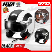 HVA Soul Retro Leather Half Face Motorcycle Helmet