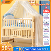 Wooden Baby Crib with Mattress and Mosquito Net Set