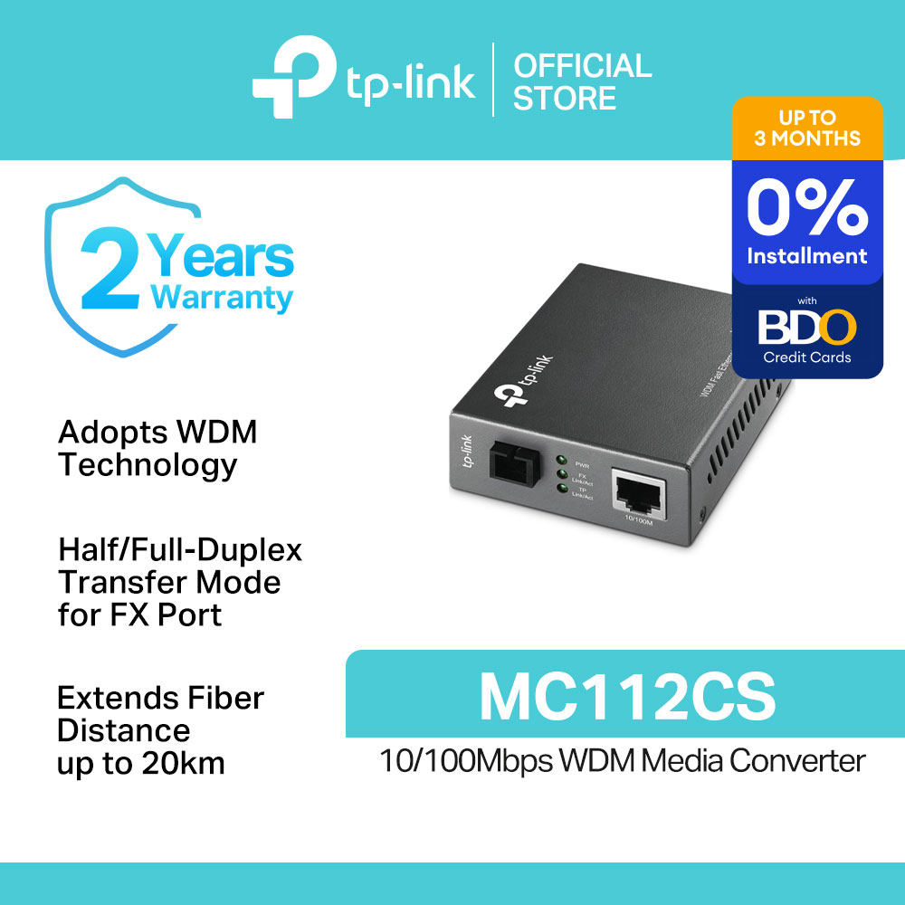 TP-Link Official Store / MC112CS / 10/100Mbps WDM Single-mode Fiber Media Ethernet Converter for Internet