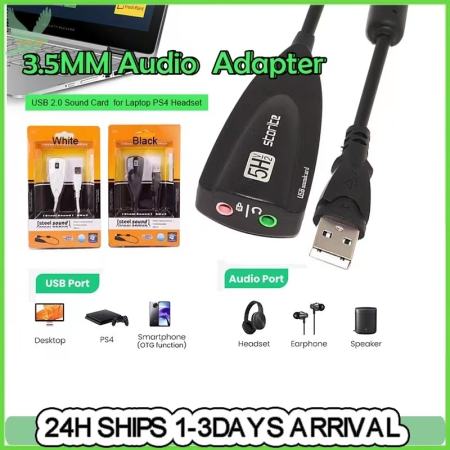 Laptop PC PS4/5 Usb To 3.5MM Sound Card Headphone & microphone External Usb 7.1 Stereo channel