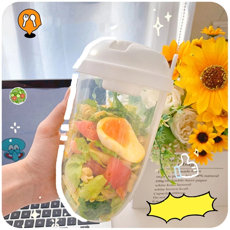 Portable Salad Shaker Set with Fork and Dressing Container with Logo 