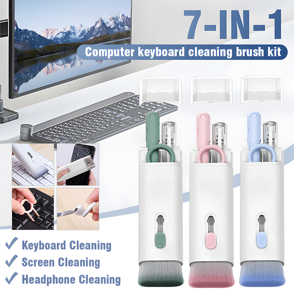 7-in-1 Computer Keyboard Cleaner Brush Kit Earphone Cleaning Pen for Headset Keyboard Cleaning Tools Cleaner Keycap Puller Kit, Size: 143, Blue