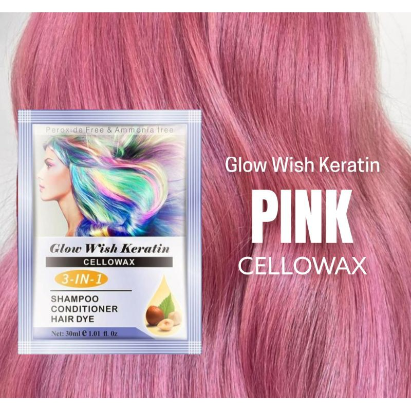 Original 100% (Pink Color)Glow Wish Keratin Cellowax 3IN1 Shampoo  Conditioner Hair Dye 30ml Lazada PH