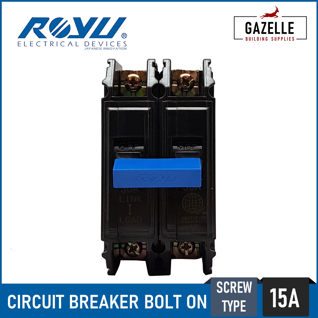 Royu 15A 2-Pole Screw-In Circuit Breaker for Panel Box