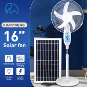 12" Solar Electric Fan with Rechargeable Battery and LED Lights