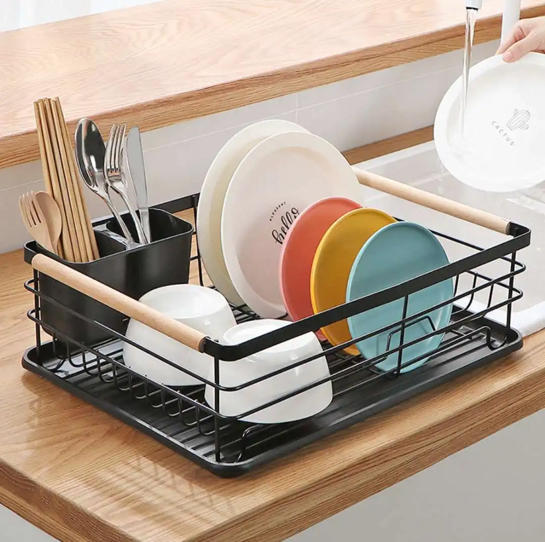 Featured image of post Black Dish Rack With Wood Handles : Dish rack pots wooden plate stand wood kitchen cup display drainer holder b9m7.