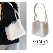 Stylish Korean PU Leather Bucket Bag with Free Pouch