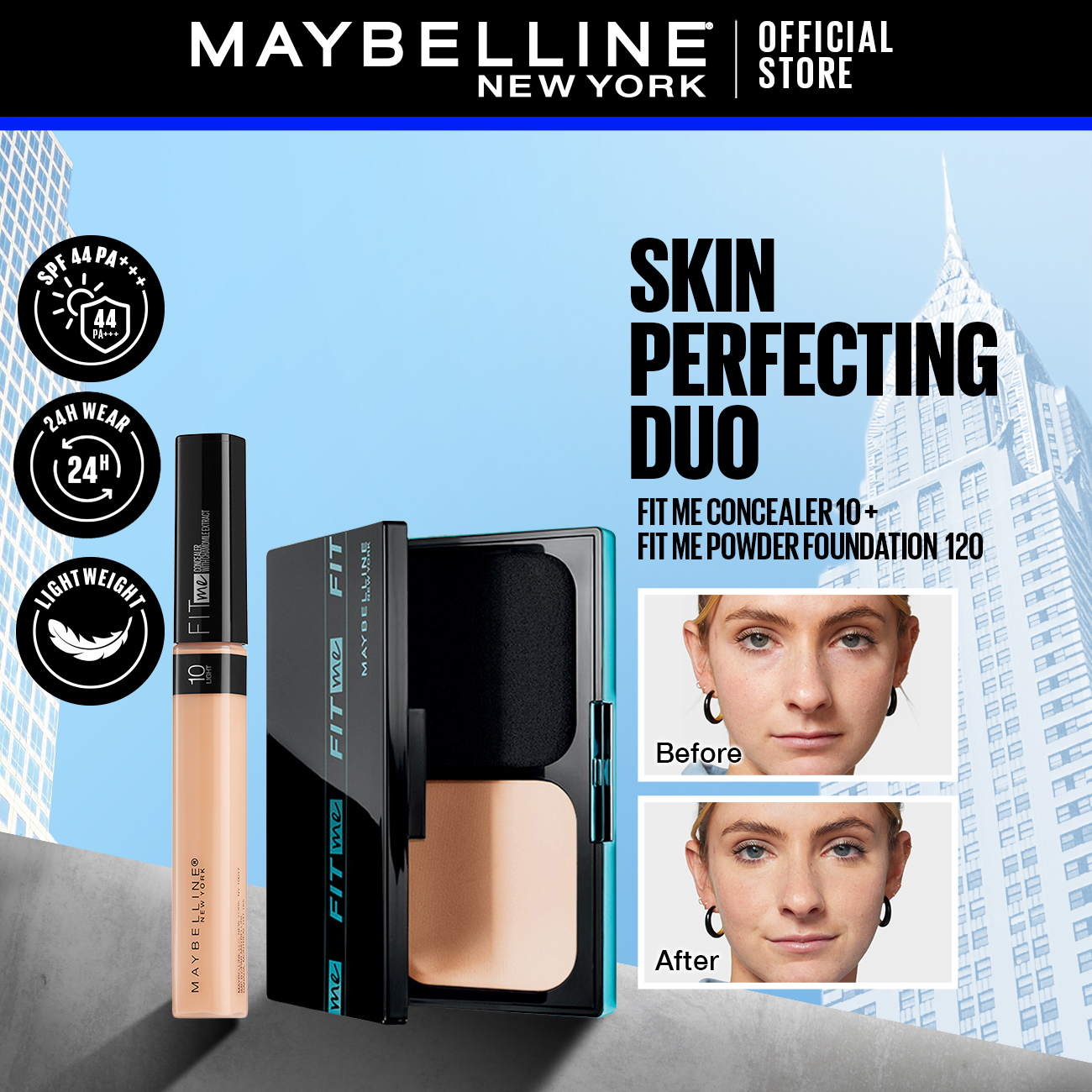 Discount on Maybelline  shoes - SKU: Maybelline Fit Me Skin Perfecting Duo Concealer + Powder Makeup Set [Poreless, Oil Control, Spf 44 P