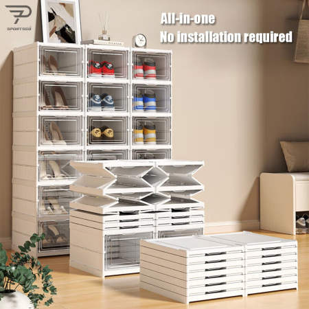 9-Layer Foldable Shoe Box Organizer - Stackable Storage Rack