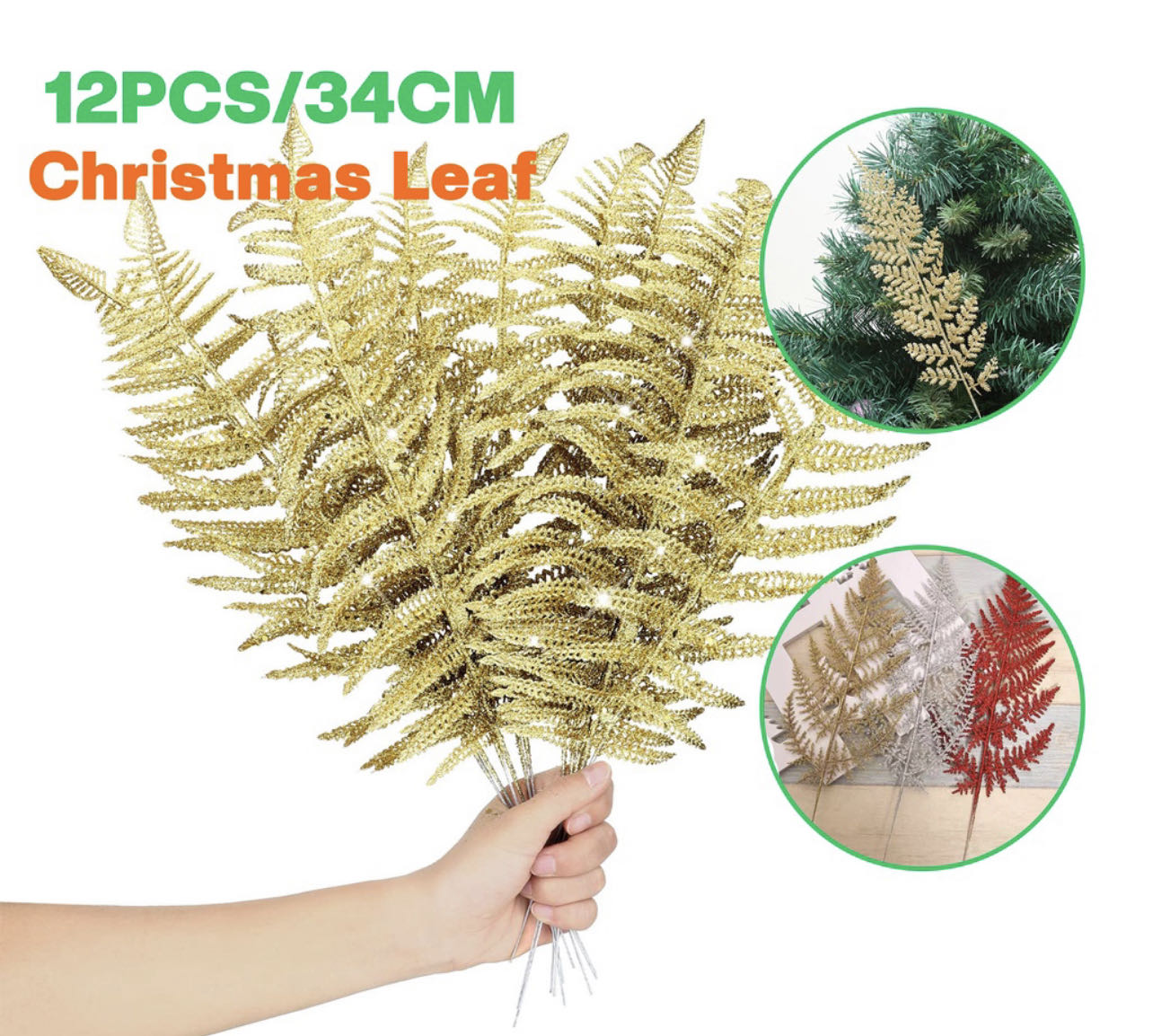 12pcs Christmas Tree Leaves Artificial Flower PACO Gold leaf Christmas  decor flowers