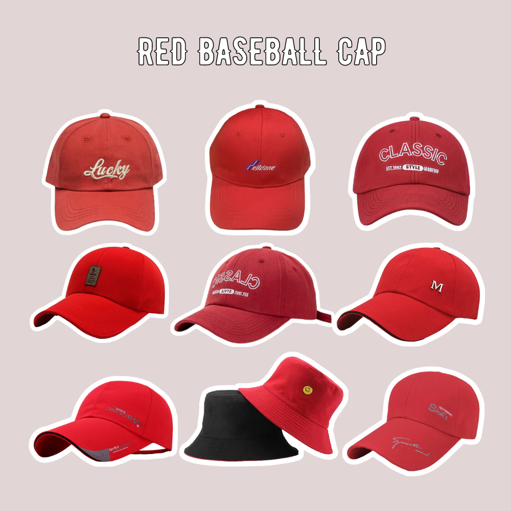 Red/Maroon Color Theme Korean Cotton Unisex Baseball Cap  display picture 1