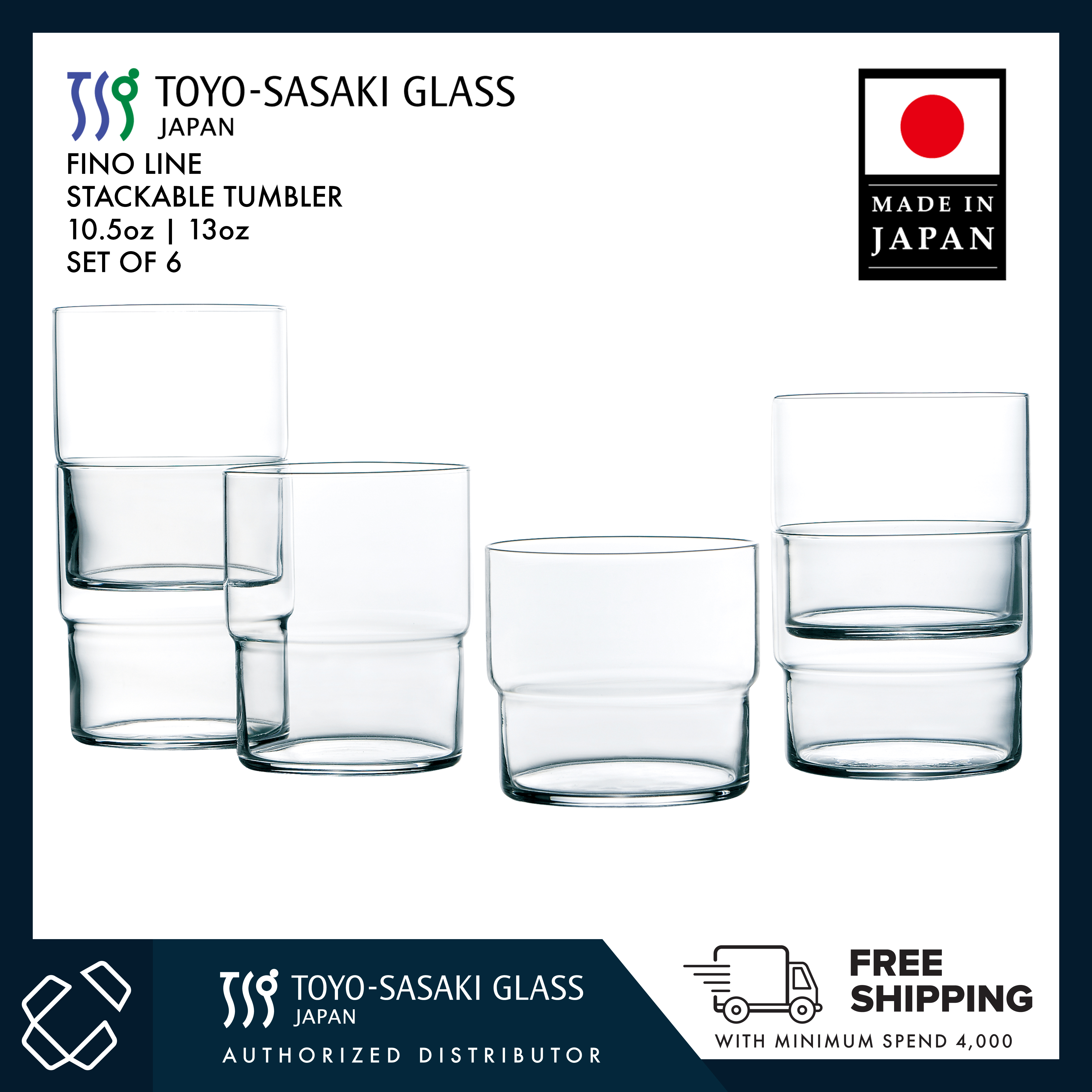 Toyo-Sasaki Glass Japan FINO Stackable Glasses Set of 6 | Drinkwares | Glasswares | 350ML | 390 ML Presyo  4,320 Piso*Libreng Shipping