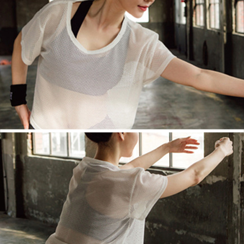 woman Yoga mesh T-shirt see-through mesh sports quick-drying tops