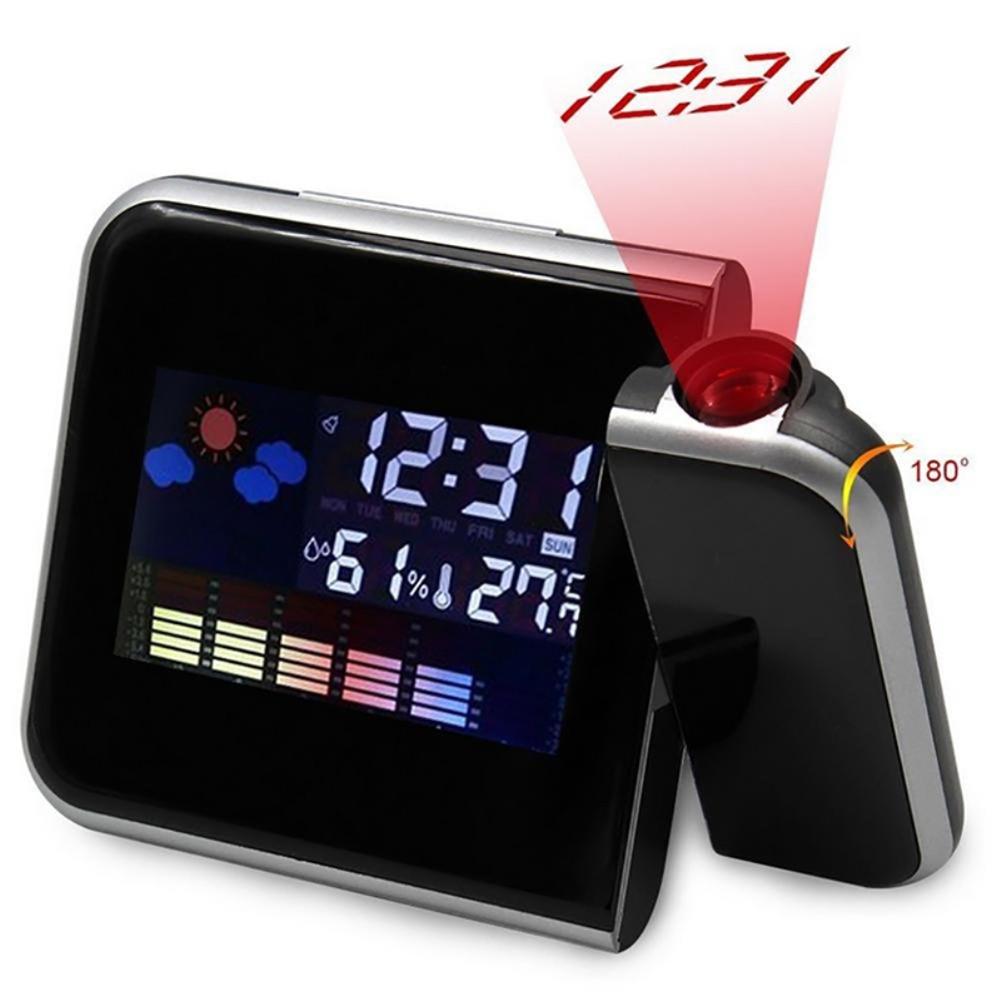 LED Digital Projection Alarm Time Clock Snooze Weather Thermometer LCD Display