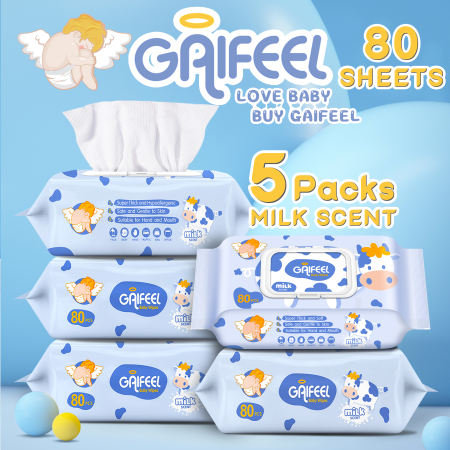 GAIFEEL Baby Wipes Milk Scent Baby Wipes 80SHEETS Pack of 5