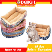 Washable Square Pet Bed - Soft Fabric, Cat/Dog Accessories