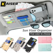 Kaiser Multifunctional Car Sun Visor Organizer Storage Leather Car Card Holder Pocket With Zipper for Bill Money Card Phone Pen Sunglasses Clip Organizer Car Accessories Inside Universal Fits Cars