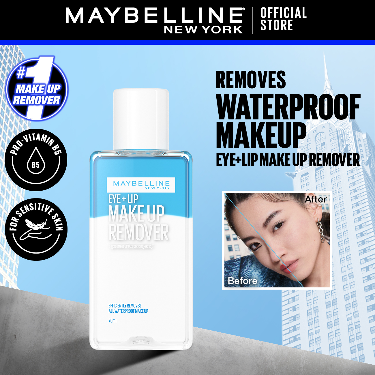 Discount on Maybelline  shoes - SKU: Maybelline Lip and Eye Waterproof Make up Remover 70mL Fragrance Free w/ Moisturizing Formula