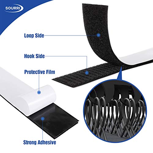 Sourri 1 inch x 26 Feet Hook and Loop Tape Sticky Back Fastener Roll Nylon Self Adhesive Heavy Duty Strips Fastener for Home Office School Car and Cra