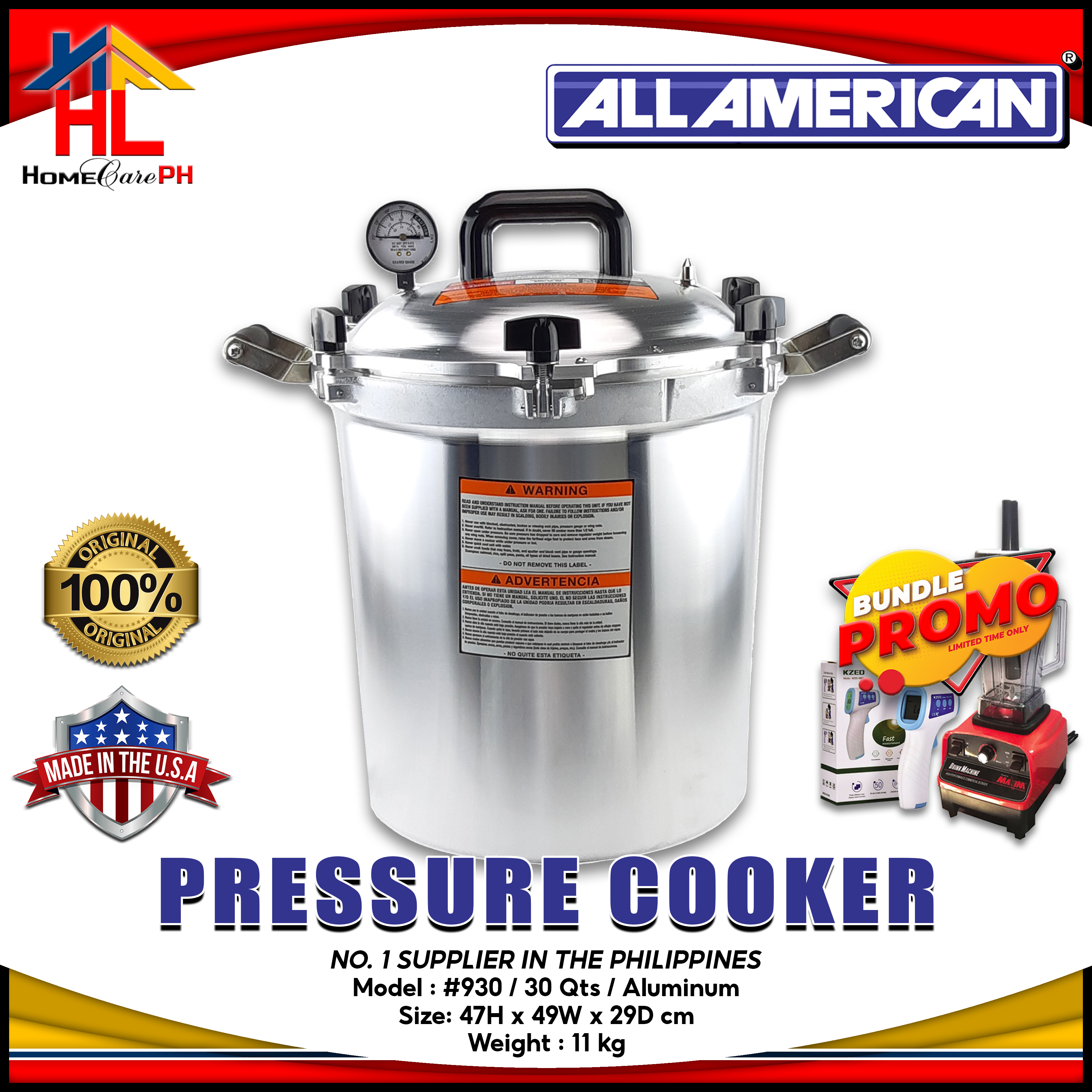 All American AAPC941 Heavycast Aluminum Pressure Cooker with Free Maxim  Electric Blender Commercial Drink Machine Heavy Duty and KZED Non Contact  Infrared Forehead Thermometer Gun