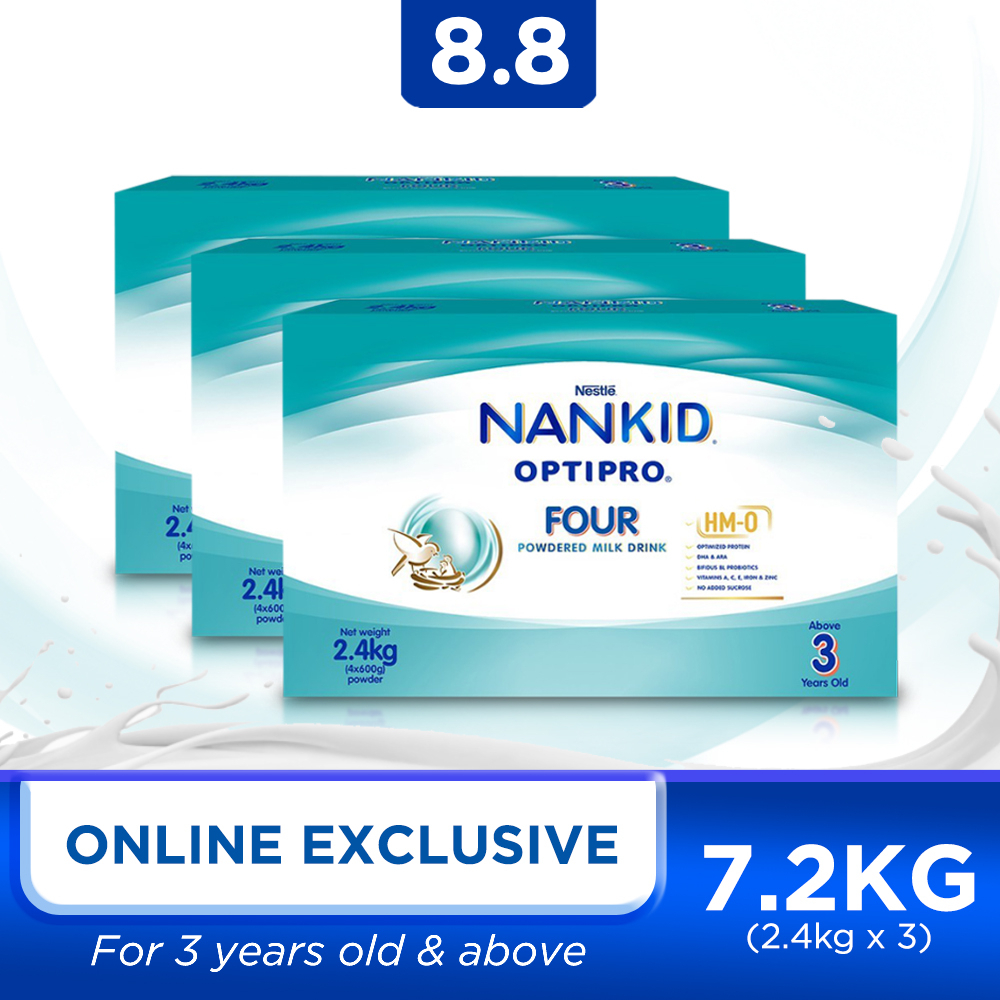 NANKID® OptiPro® Four Powdered Milk For Children Above 3 Years Old 7.2kg [2.4kg x 3]