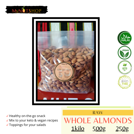 MyNUTSHOP Whole Raw Almond Nuts - Unsalted, Unsweetened & Ready