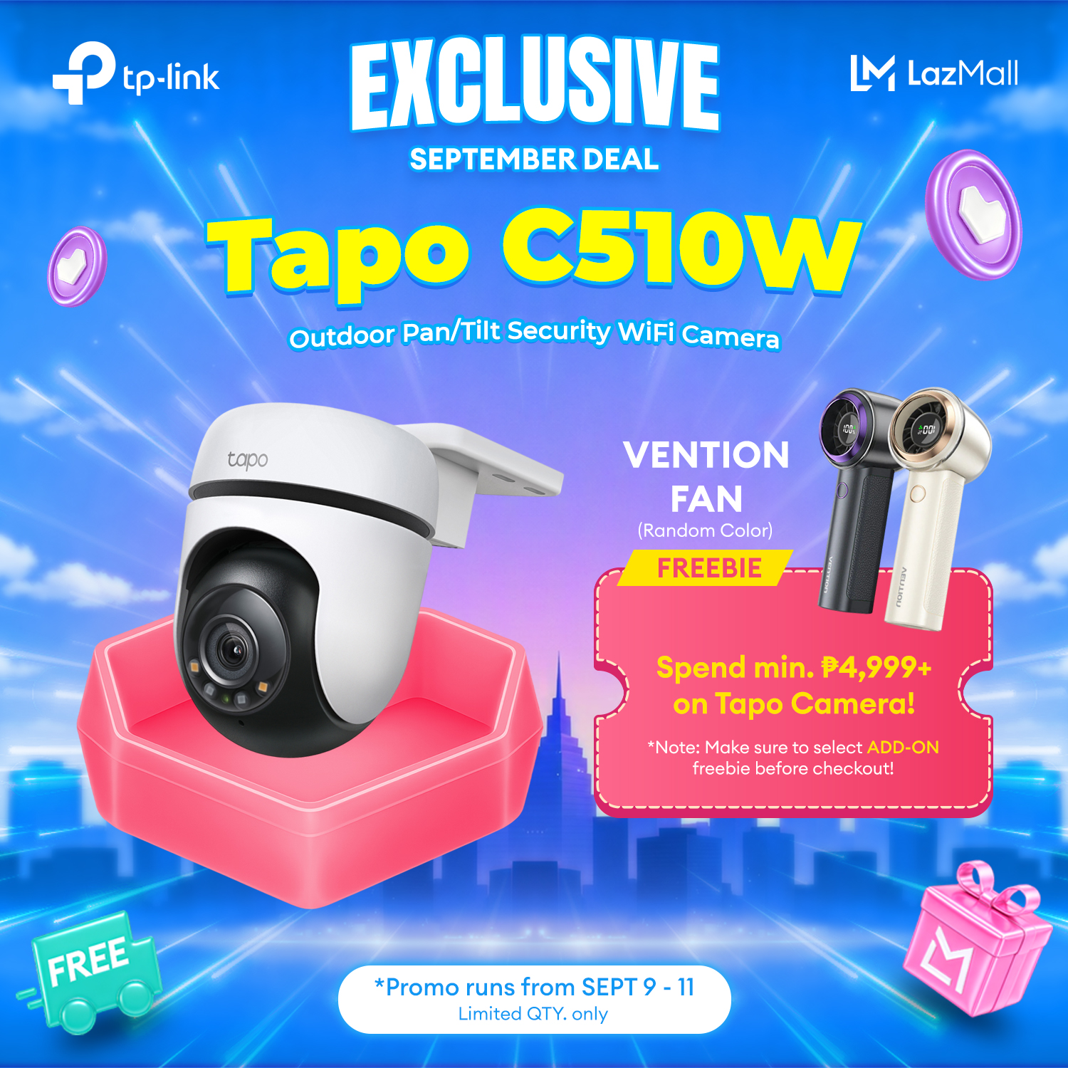 TP-Link Official Store / Tapo C510W 2K 3MP / Indoor Outdoor 360 Degrees Pan and Tilt WiFi IP Security Cctv Sale Camera Connect to Cellphone with Mic and Speaker