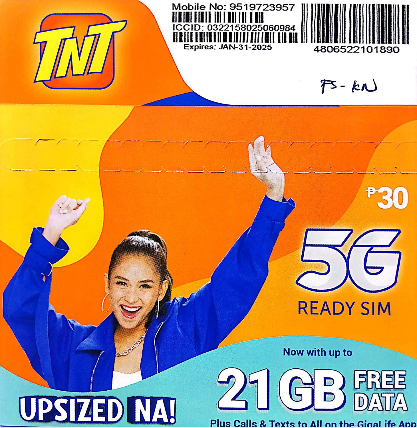 TNT/Smart 5G Sim Card - Up to 21 GB Free Data