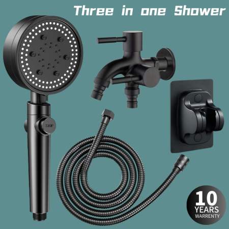 5-Speed Pressurized Shower Head Set with Faucet and Hose