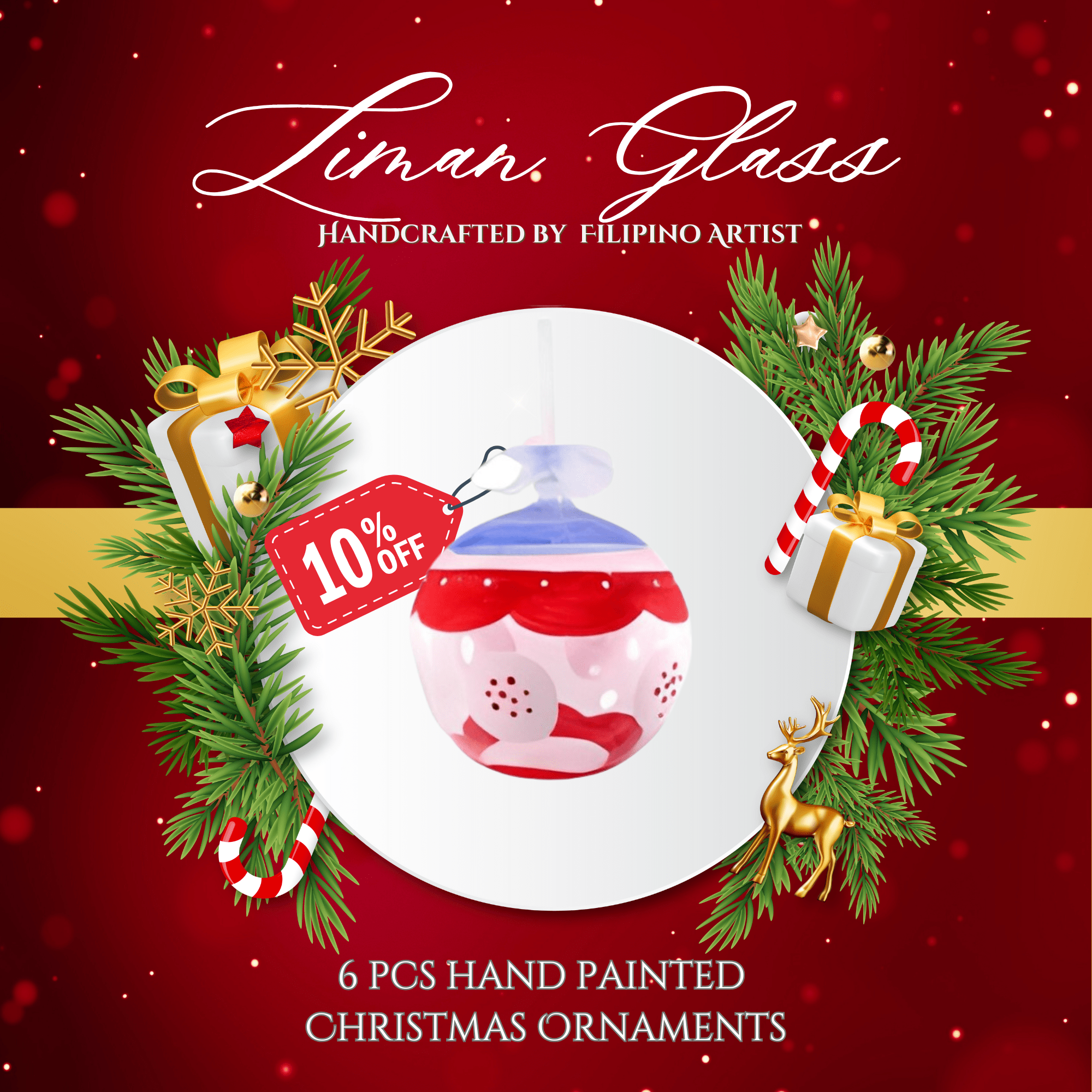 Christmas Balls Big Ornaments Glass Red Hand Painted Designs